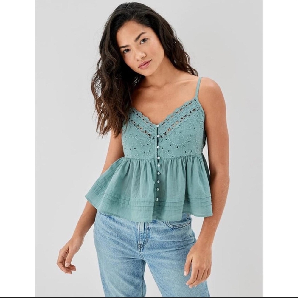 American Eagle Pearl Button Babydoll Flowy Tank Blouse, Size XL